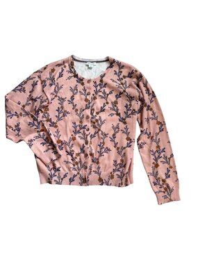 Sundance Floral Embroidered Pink Button-Front Cardigan Womens Small Cotton Blend